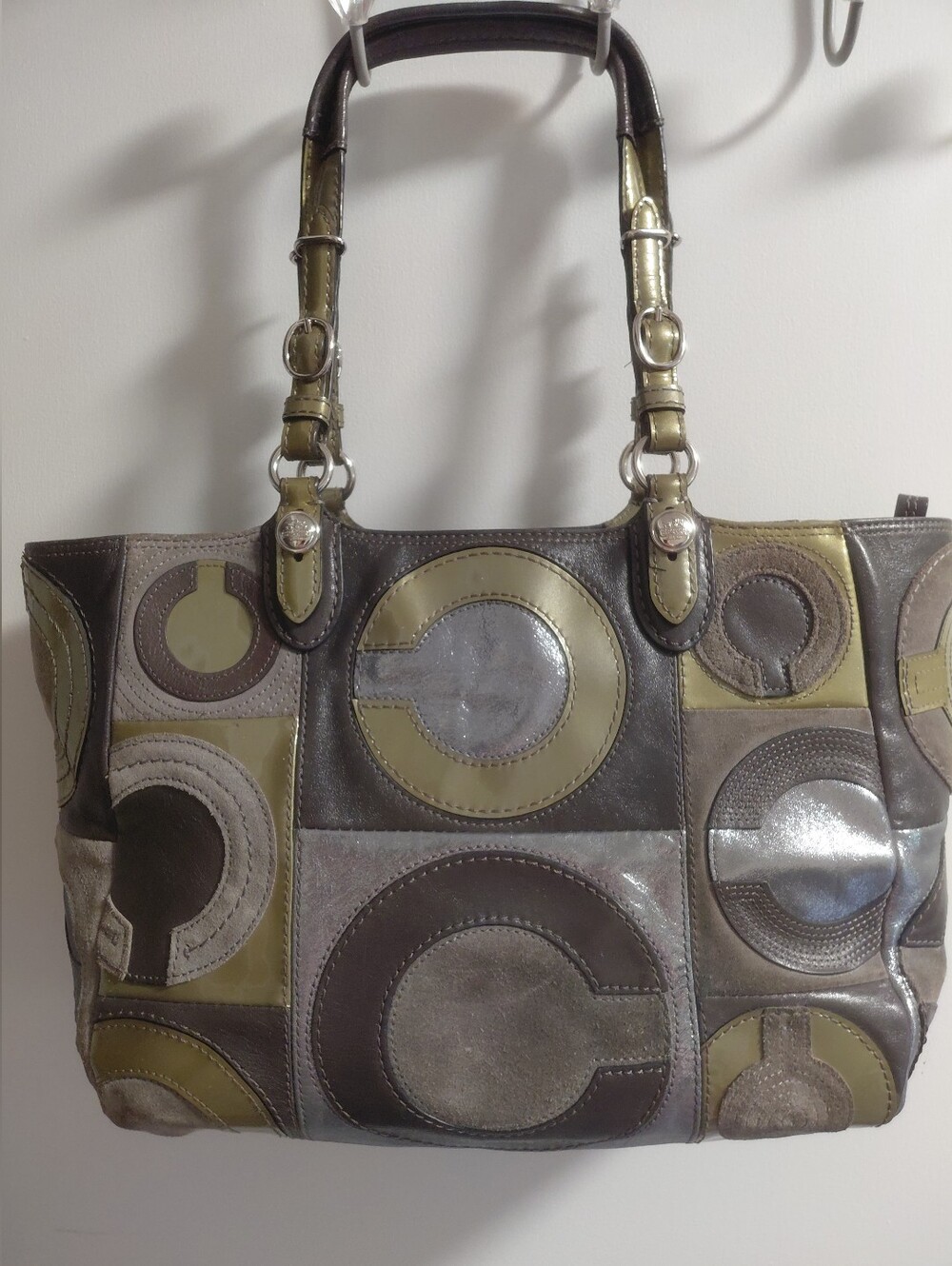 Coach Mia OP Artwork Tote in Olive/Gray/Gold/Silver Suede Leather 15748 - Picture 2 of 14